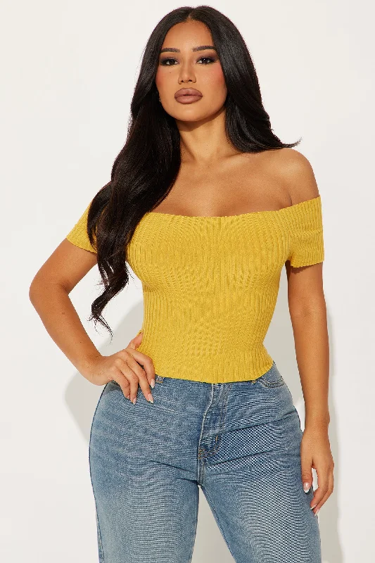 Going Places Off Shoulder Sweater Top - Mustard