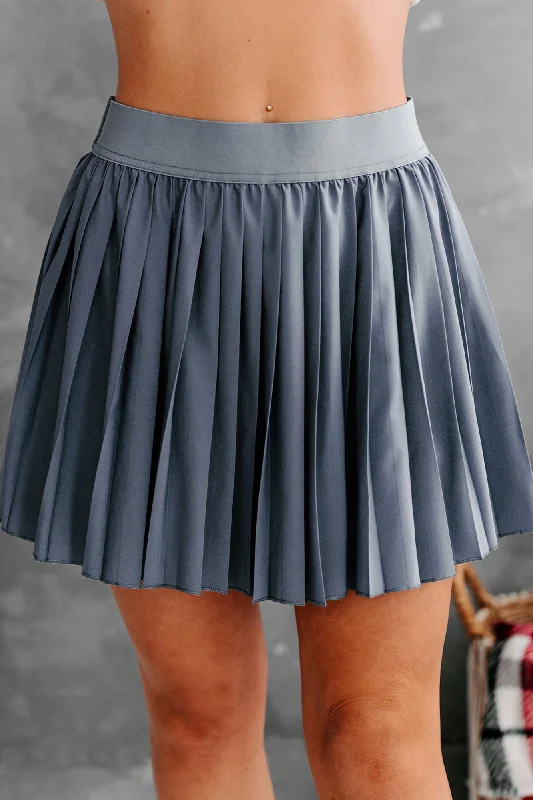 Pleated Perfection Pleated Mini Skort (Steel Blue)