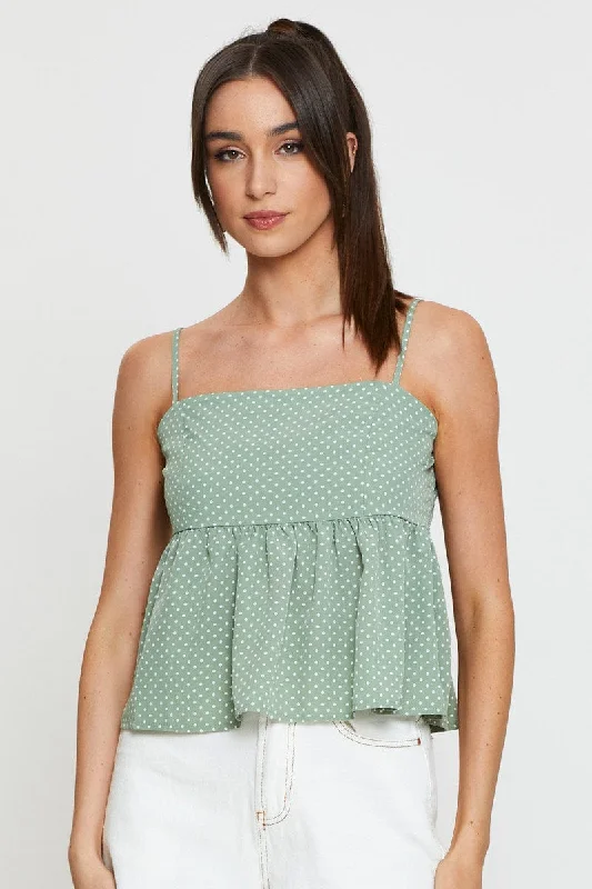 Polka Dot Cami Top Peplum