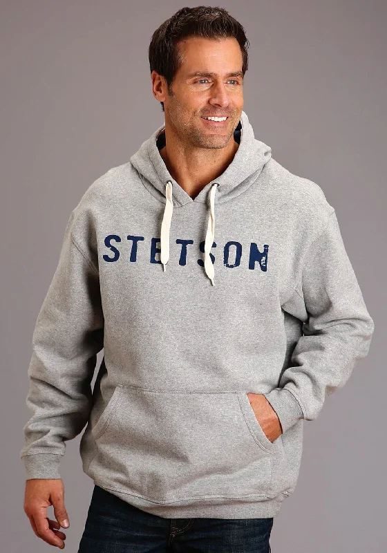 Stetson Mens Grey Cotton Blend Navy Logo Hoodie