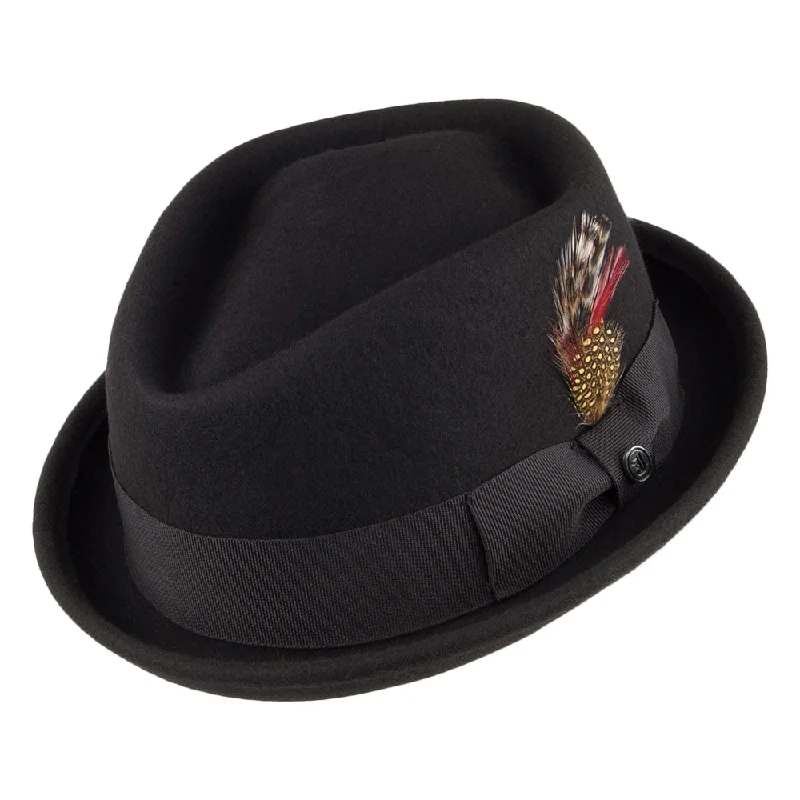 Crushable Diamond Crown Pork Pie Hat - Black